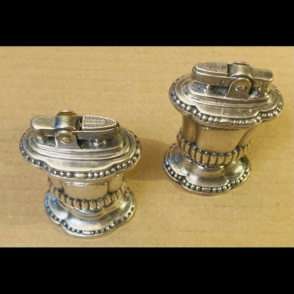 Dining Vintage Silver Plate Pair Table Top Lighters 195s Perhaps